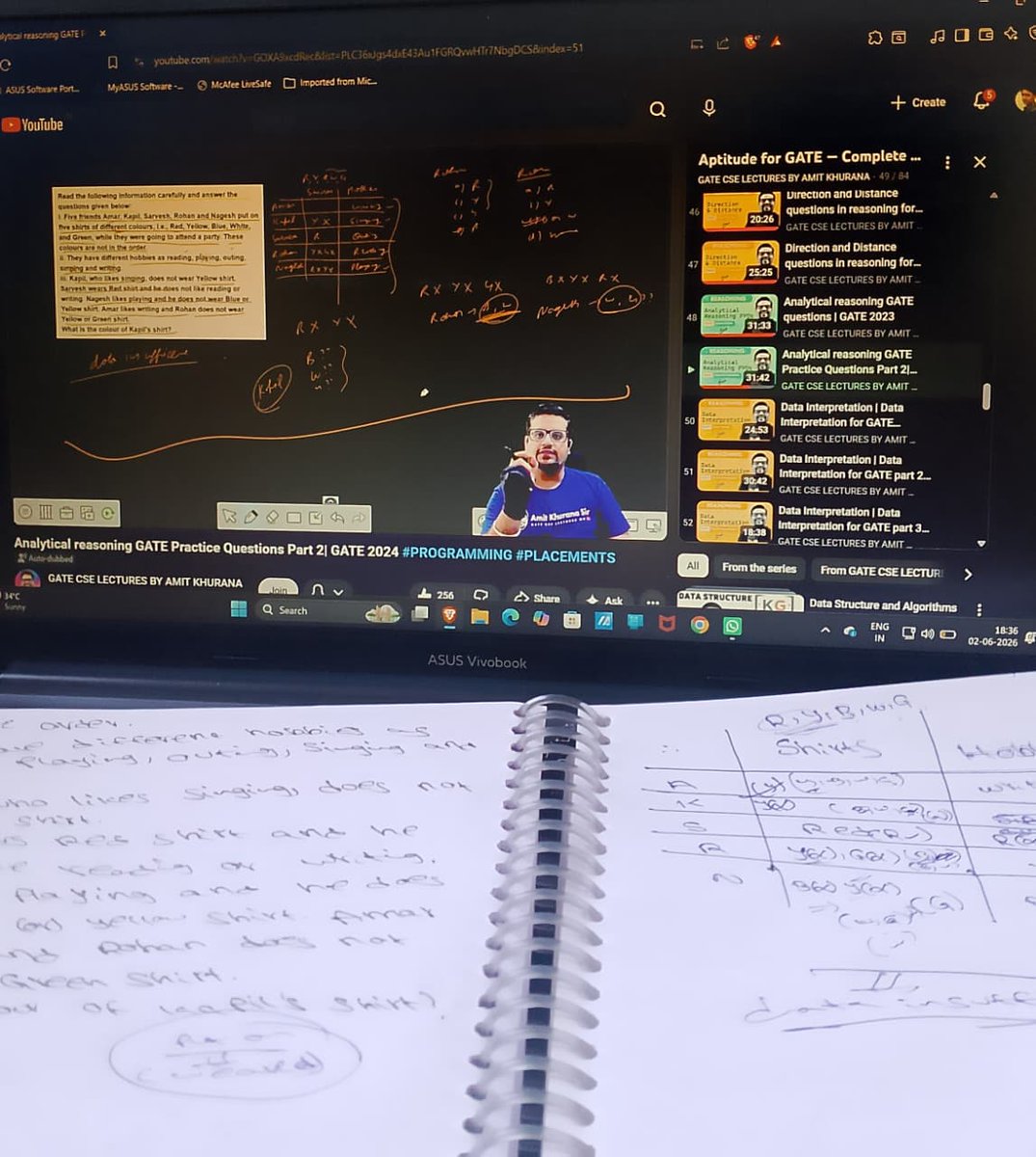 NaiduGunde99605's tweet photo. Lecture No 47 Completed
Solved some PYQs on Analytic Reasoning
Practiced problems on:
• Logical deduction
• Arrangement-based reasoning
• Condition analysis
• Pattern recognition
• PYQ solving approaches &amp; shortcuts
#GATE2027 #Aptitude #AnalyticReasoning #PYQs #Consistency https://t.co/4B3MfnMlMr