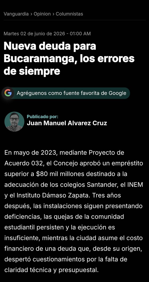 Juanurbanismo's tweet photo. 💸 ​Mientras los bumangueses distraídos con #elecciones2026, @ConcejoBGA_ aprobó un cheque en blanco por $ 540 mil mlls sin estudios completos y muchas dudas.

🫠 La misma historia y errores de los 80 mil mlls de los colegios. 
No aprendemos 🤦🏽‍♂️

Columna ⬇️
https://t.co/CYuFJgQSWs https://t.co/LZvuArP1lL