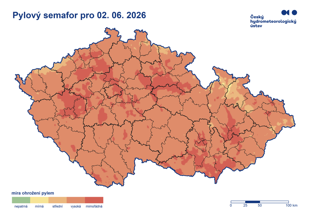 CHMUCHMI's tweet photo. 🟢 Počasí a živá příroda 2. června 2026

🏖️ Začalo fenologické časné léto.
🌿 Doolisťují se akáty, jasany a ořešáky, prodlužují se jehlice borovic.
🌼 Akáty, bez černý a šípkové růže naplno kvetou i ve středních polohách.
🍒 V nížinách začínají pomalu dozrávat třešně.
🌼 Dále kvete jetel, kopretiny, jahodníky, hluchavky, pryskyřníky, konvalinky a vlčí máky, dozrávají jahody, v přírodě jsou patrné plody sasanek. Borovice již odkvétají, stejně jako brusnice borůvky, fruktifikují jeřabiny. Začínají butonizovat květy lip, zejména ve velkých městských aglomeracích (např. Praha – vliv tepelného ostrova města). Na Vysočině (Krásná Hora u Havlíčkova Brodu, 440 m n. m.) stále kvete šeřík.
👉 Vegetace je ve svém vývoji na většině území v normálu, místy je její vývoj mírně zrychlený.
🤧 Z pylových alergenů stále dominují trávy, bez černý, jitrocel a kopřivy, na některých lokalitách mohou ještě dokvétat ořešáky či řepka ozimá. Pylový semafor ukazuje vysokou, místy až mimořádnou zátěž ❗, přičemž středa díky srážkám a ochlazení přinese přechodnou úlevu.
🪳 Jarní rojení lýkožrouta smrkového pokračuje, zároveň sledujeme očekávaný vývoj jeho první generace.
🦟 Na většině území jsou letové podmínky pro komáry mírně až středně příznivé, s regionálními rozdíly danými především aktuální vlhkostí prostředí a teplotními podmínkami.
🕷️ Aktivita klíšťat je mimořádná na celém území. Po pobytu v přírodě doporučujeme pečlivou prohlídku těla.
Mapy a užitečné informace: https://t.co/jq4YeWVkhW