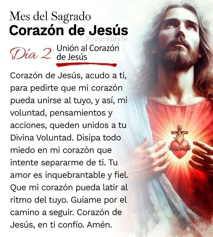 Pildorasdefe's tweet photo. ❤️ Día 2: Junio, mes del Sagrado Corazón: Unión al Corazón de Jesús.

Sagrado Corazón de Jesús, en Ti confío. 

Oración del día 2.