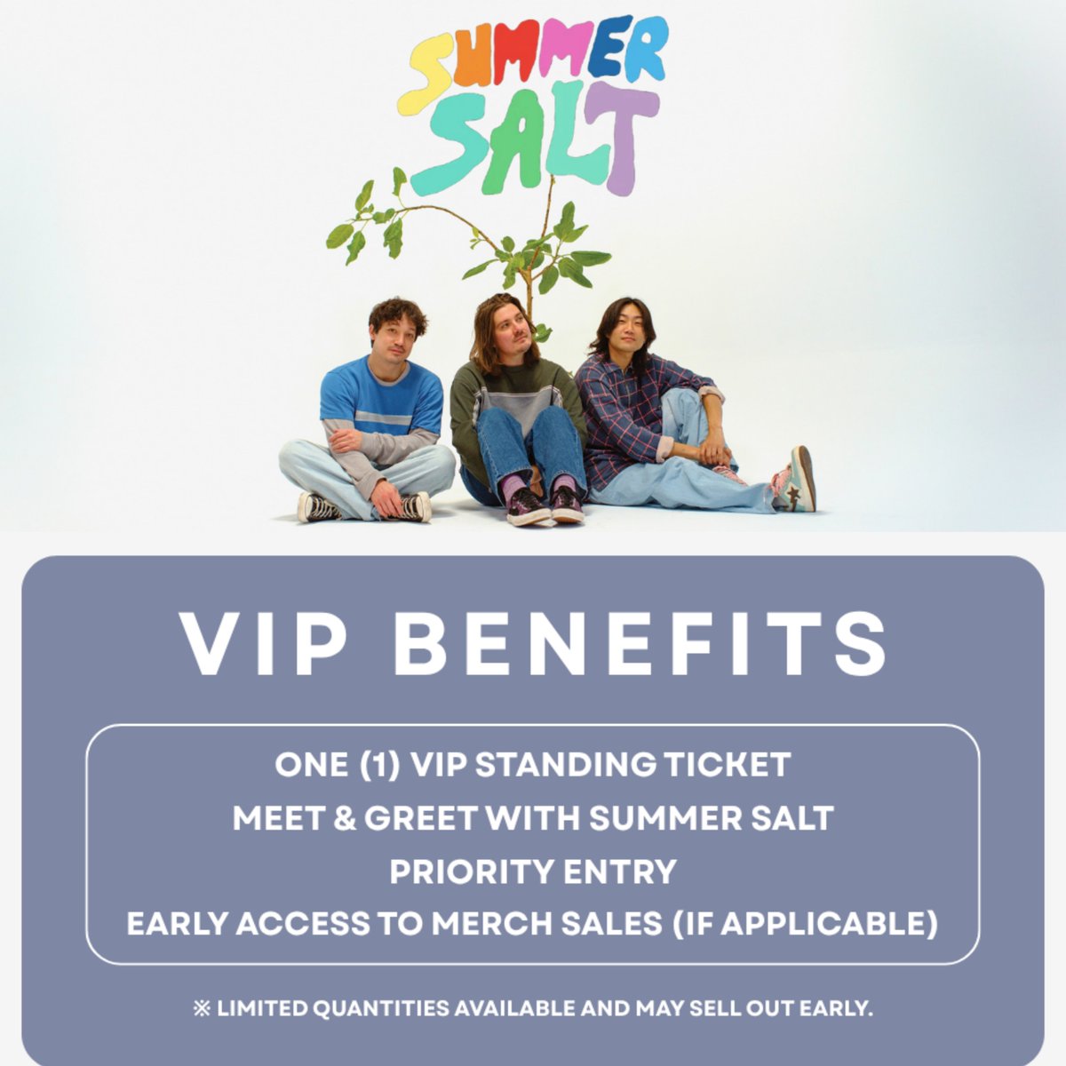 philconcerts's tweet photo. Summer Salt is finally coming to Manila.

Tickets: P5,876 VIP | P3,957 GA

Teatrino Promenade, San Juan City
August 17, 2026 | 8:00 PM

Beloved indie-pop band Summer Salt brings their signature blend of dreamy melodies and laid-back charm to Manila for one unforgettable night.

By @banyakbagusent