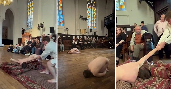 ekonomat_pl's tweet photo. W Kościele anglikańskim w Rydze urządzono performance z gołymi mężczyznami pt. "Łysi chłopcy" (Bald boys). Występ odbył się w ramach międzynarodowego festiwalu sztuki performance „Starptelpa”. Spektakl został stworzony przez artystę Andrisa Freibergsa.

Jego celem, jak mówią autorzy, było zwrócenie uwagi na problem przestępstw seksualnych w kręgach organizacji religijnych.

Po tym, jak nagranie rozpowszechniło się w internecie, Kościół Anglikański wydał oficjalne oświadczenie. Przedstawiciele parafii podkreślili, że kościół nie brał udziału w tworzeniu ani organizacji spektaklu, a jedynie wynajmował miejsce na festiwal.

„Jesteśmy głęboko wstrząśnięci i zasmuceni” – czytamy w oświadczeniu parafii.

Nom, my też.

źródło: łotewskie media