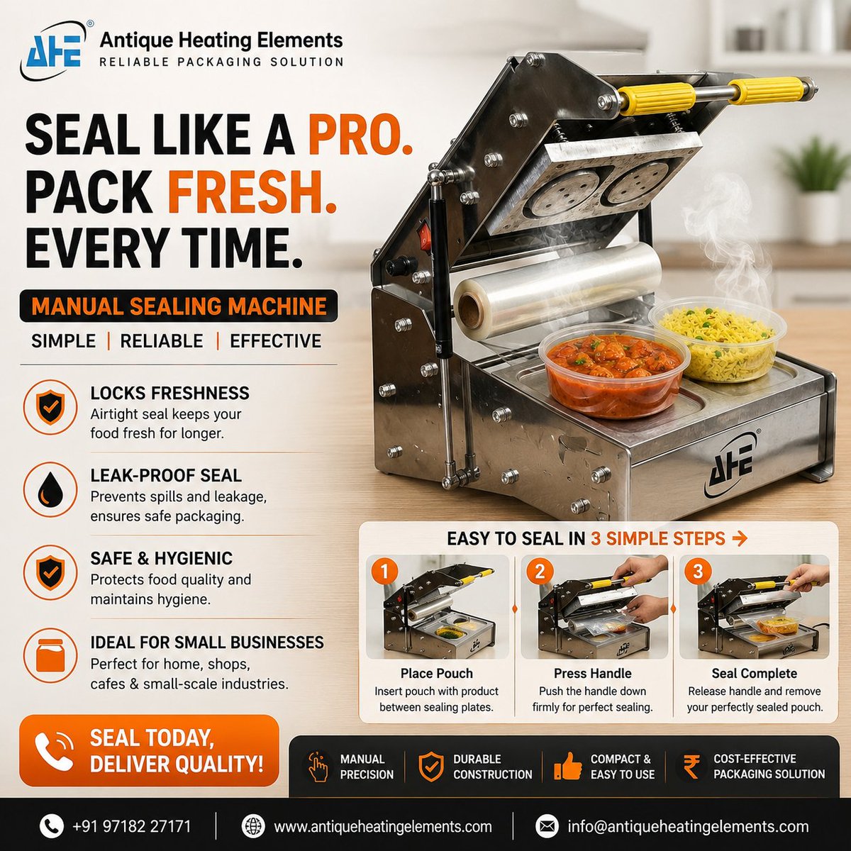 AntiqueHeating's tweet photo. Seal Like a Pro. Pack Fresh. Every Time.

#TraySealingMachine #ManualSealingMachine #FoodPackaging #PackagingMachine #ContainerSealingMachine #FoodProcessing #PackagingSolutions #FoodSafety #FoodPackagingMachine #ReadyToEatMeals #TakeawayPackaging #MealPackaging #Industrial https://t.co/5p8sjhmz1v