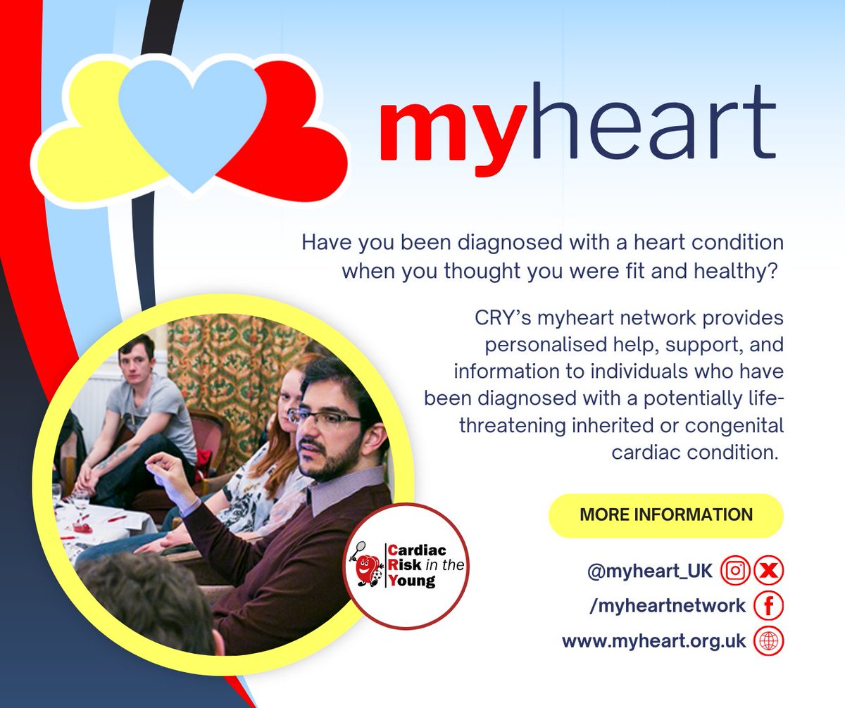 CRY_UK's tweet photo. CRY’s Myheart network @myheart_UK provides personalised help, support, &amp; information to individuals who have been diagnosed with a potentially life-threatening inherited or congenital cardiac condition. https://t.co/QvXLHuijgf #HeartHealth #testmyheart https://t.co/WixgE6DoSV