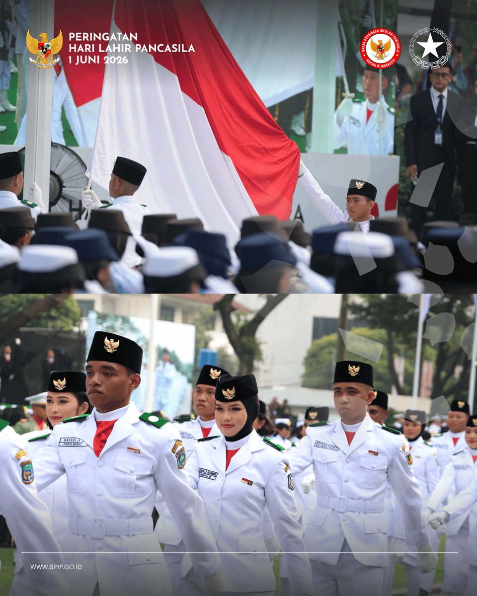 BPIPRI's tweet photo. Tugas tuntas, pengabdian berlanjut. 🇮🇩

Terima kasih Paskibraka Pusat Tahun 2025 atas dedikasi dan semangatnya pada Peringatan Hari Lahir Pancasila 1 Juni 2026. Salam Pancasila!

#PaskibrakaPusat2025 #HariLahirPancasila2026 #BPIP https://t.co/Y9PcXll8nB