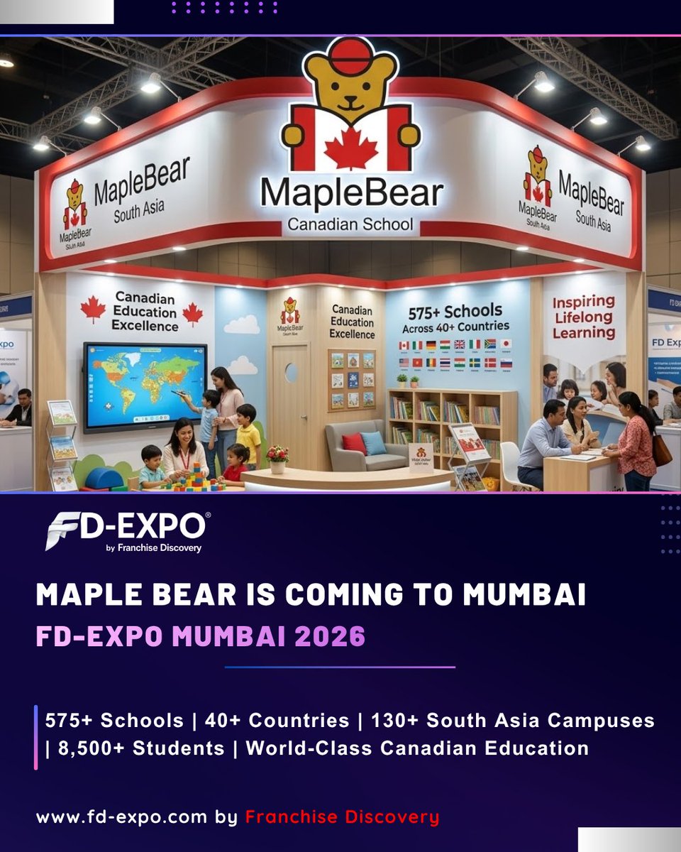 FDdiscovery's tweet photo. We're excited to welcome Maple Bear South Asia — one of the world's leading Canadian education brands with a presence in 40+ countries, 575+ schools, and 130+ campuses across South Asia. CIDCO Exhibition &amp; Convention Centre, Navi Mumbai, Vashi. https://t.co/0AcoBR85y1 #MapleBear https://t.co/LTz2ooAfAK