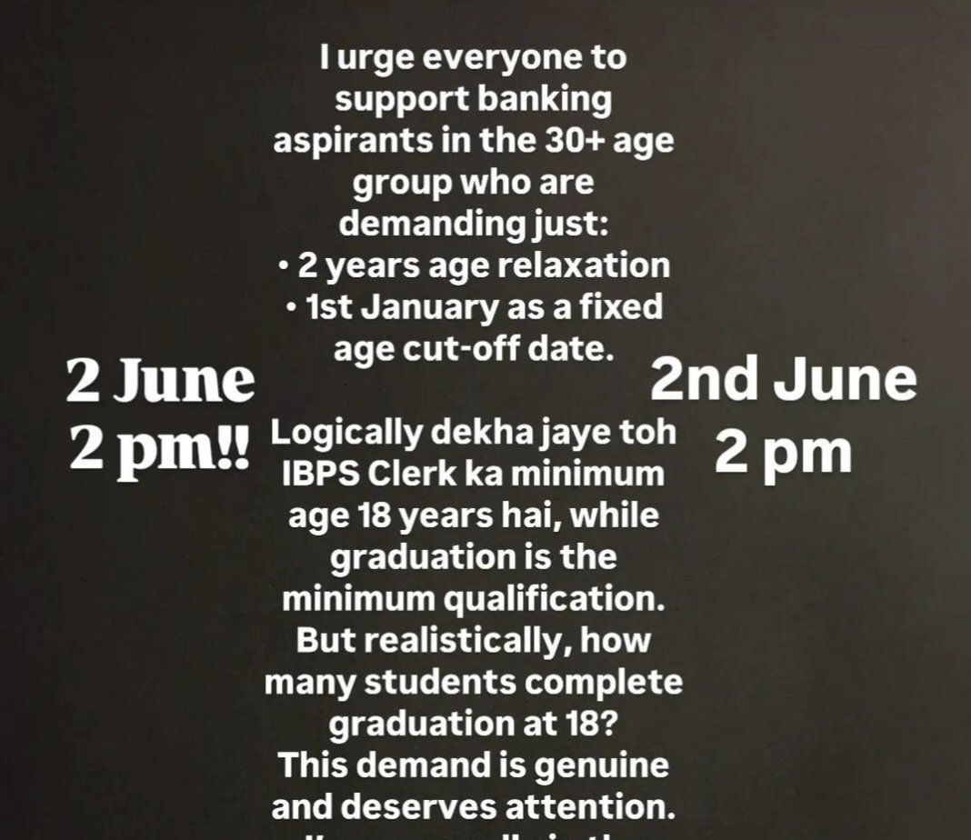 purusho40520975's tweet photo. Level the field with a 2-year age relaxation, a standard 1st Jan cutof #FixIBPSAgeCutoffTo1stJan #AgeRelaxation #EqualOpportunity @DFS_India @FinMinIndia @PMOIndia @ibps_official @DoPTGoI @TheNewspinch @TimesNow @TheLallantop @ZeeNews @talk2anuradha @RahulGandhi @ArvindKejriwal https://t.co/1FtDV7YhaA