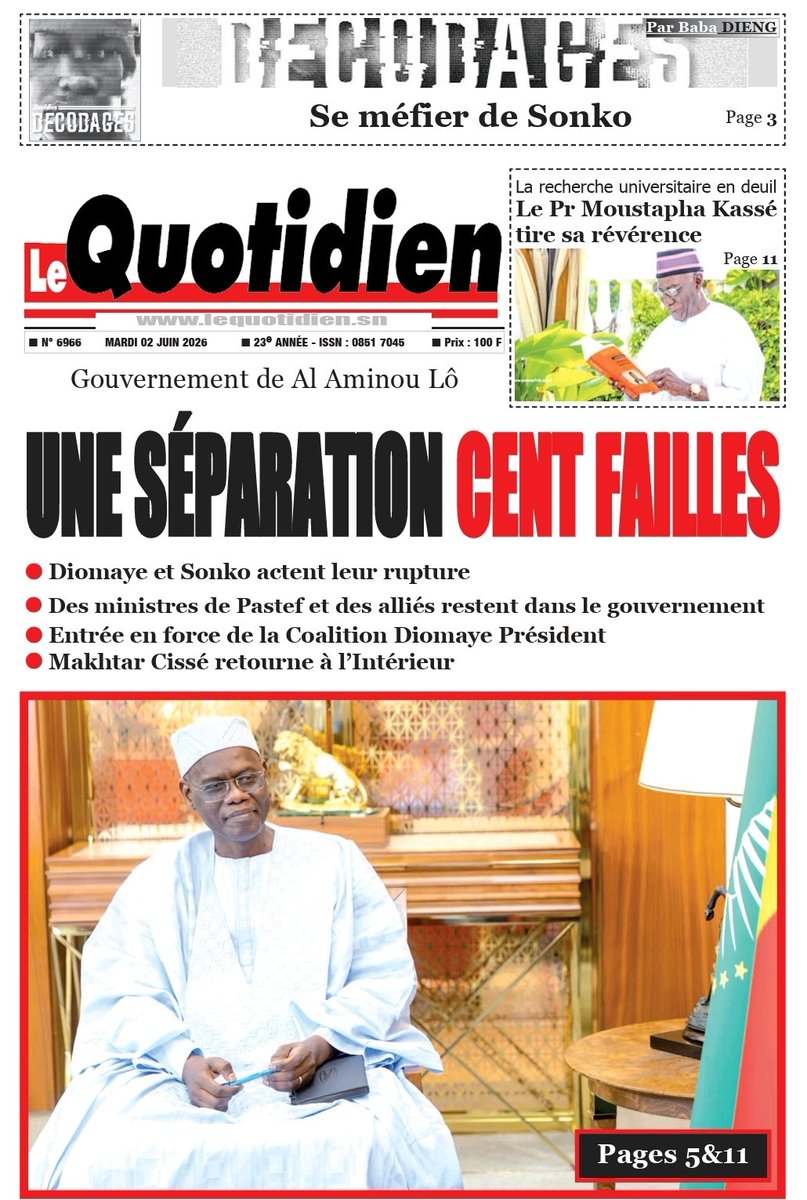 QuotidienSN's tweet photo. Le Quotidien N°6966 #Senegal 🗞 https://t.co/PeYgTDwFxm