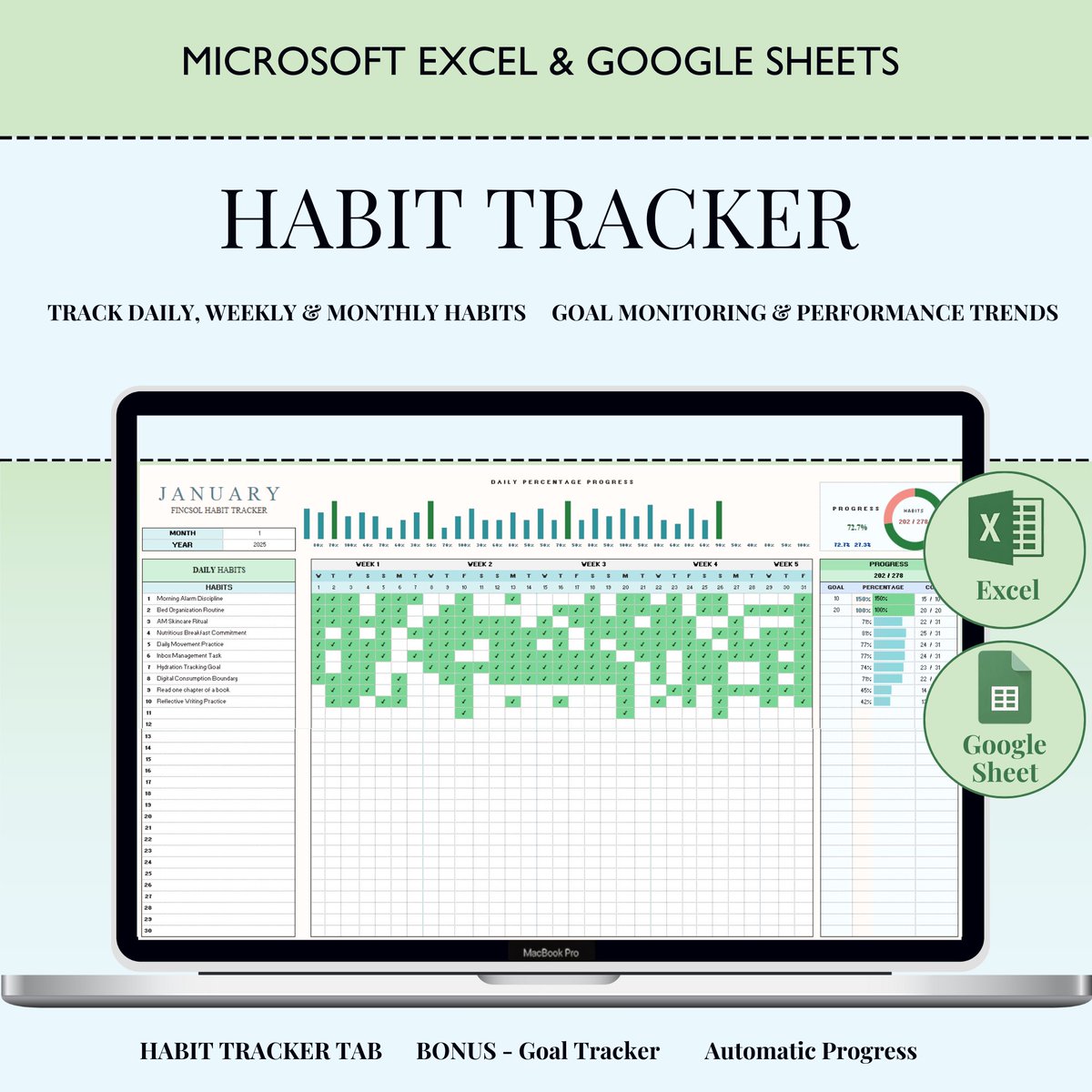FincSol's tweet photo. Stay consistent, build better routines, and achieve your goals with this Habit Tracker Template 📊✨

✔ Personalized Daily Habits
✔ Flexible Daily & Monthly Tracker
✔ Data-Driven Motivational Tools
Track progress, boost productivity, and stay motivated every day.
#HabitTracker #Productivity #GoalSetting #DigitalPlanner #DailyHabits #SelfImprovement