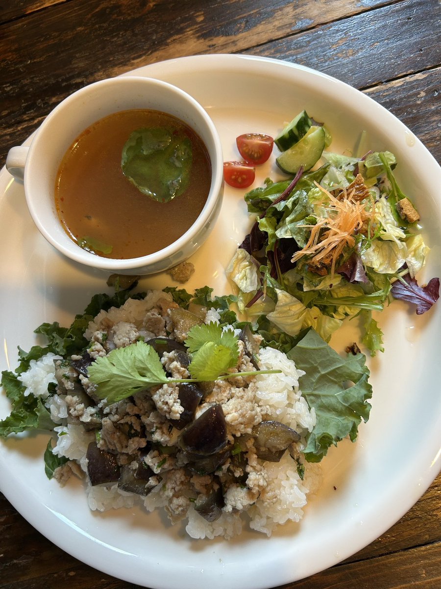 LEAVES_2000's tweet photo. 6月7日(日)までのおすすめメニューは「ベトナム風鶏挽き肉となすのごはん」プレート　¥1,485(平日ランチタイムはドリンク付)です🍴
今週も皆様のご来店お待ちしております🙂 https://t.co/JvtgLYKfPQ