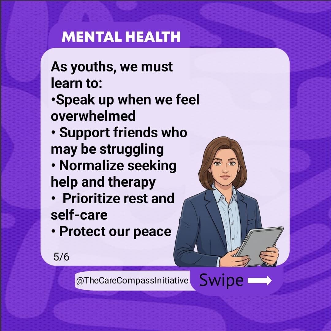 TheCareCompass_'s tweet photo. Young people today face immense pressure to fit in, and keep up with expectations.

But mental health matters just as much as physical health.

Let’s create spaces where young people can speak, be heard, and find support without judgment.

#YouthMentalHealth #EndTheStigma #TCCI https://t.co/48Au8Chhsa