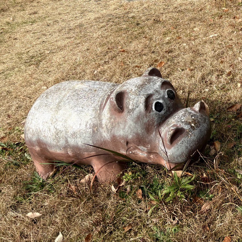 schein_uk's tweet photo. 偶然にも、実家の割と近くで見つけたときのカバヒコ・・・現実のアニマルライドはあまり情報が出ていないのでしょうか？@michicoming 

アクリルスタンドもご縁がありますように🙄✨ https://t.co/JPyZk2LPMS