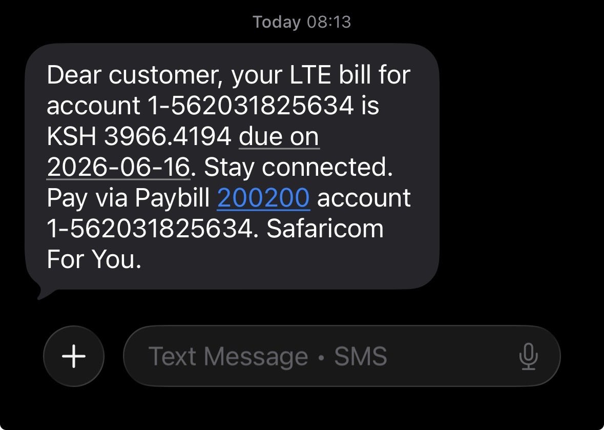 Renaissance2Bey's tweet photo. @Safaricom_Care hi, i bought the 5G business wireless plan for ~6k but received a bill of 3900(see pic) this month yet it was connected on 22nd May. It also doesn’t work 90% of the time due to poor network. https://t.co/npx0qxNSZR