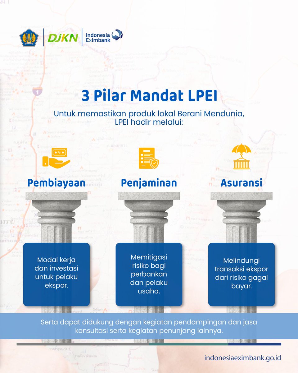 KemenkeuRI's tweet photo. Dari lokal ke pasar global. 🚀🌍

Ekspor bukan hanya soal mengirim barang ke luar negeri, ada proses panjang yang harus dilalui. 

Di sinilah peran LPEI @Eximbank_ID sebagai SMV KemenkeuRI hadir memperkuat ekosistem ekspor nasional. https://t.co/tk4r4wQUmT