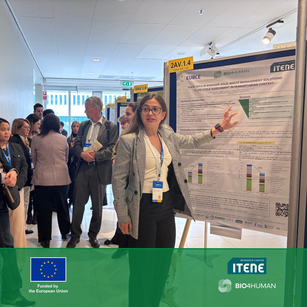 bio_4_human's tweet photo. At the @EUBCE conference last week, Andrea Rodenas from @itene presented the Bio4HUMAN project through the poster ‘Trade-offs in Bio-Based Solid Waste Management Solutions: A Life Cycle Assessment in Humanitarian Context’.
View the poster here: https://t.co/VeNvVBTwAA https://t.co/WLIyi6LNu1