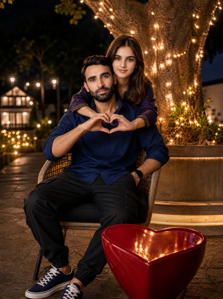 Romantic Night Park Couple Portrait