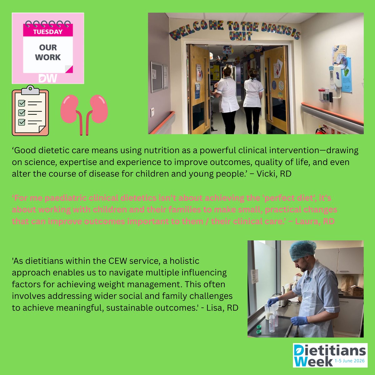 MFT_CSSAHPs's tweet photo. For #dietitiansweek2026 @RMCHosp today we are celebrating 'Our Work' thinking about what good dietetic care means to us, and how we make effective, realistic plans to support our patients 🍓🍰🧪 #DW2026 #morethanjustajob #dietetics @MFT_CSS @BDA_Dietitians @BDA_Paediatrics https://t.co/OtwVwt2EHo