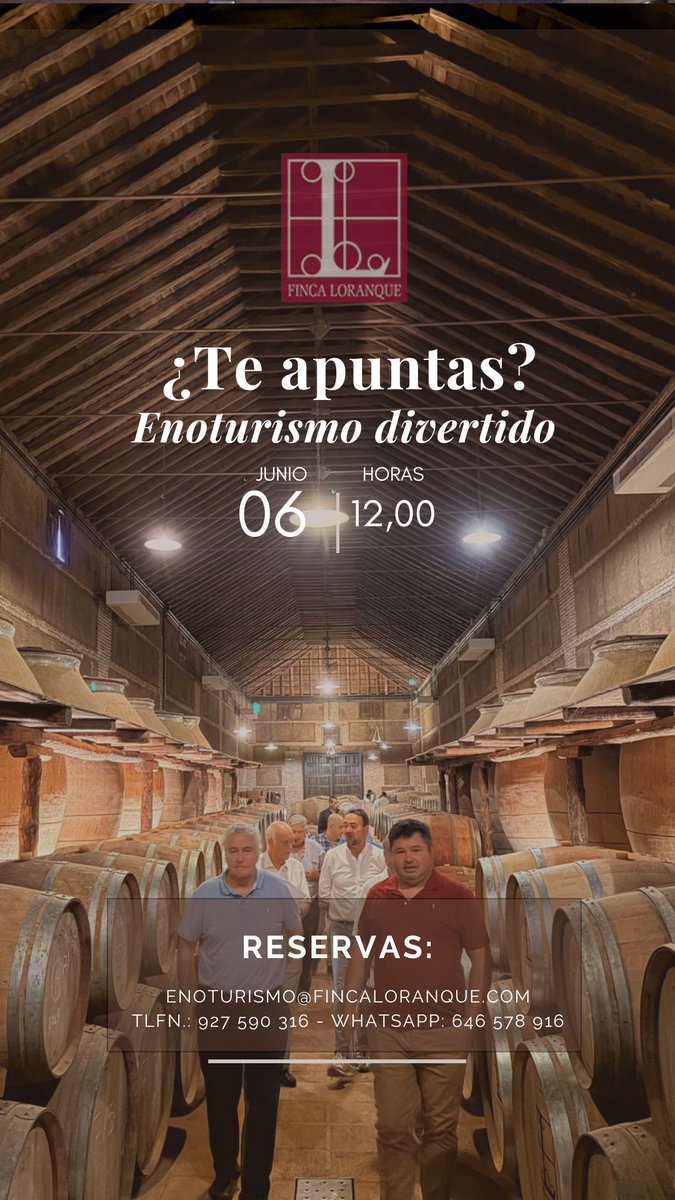 FincaLoranque's tweet photo. Luego no digas que no te has enterado: este sábado, 06/06 a las 12:00h, nueva oportunidad de disfutar de nuestro 'enoturismo divertido'. ¡Llama y reserva! https://t.co/q2U3ognKxX