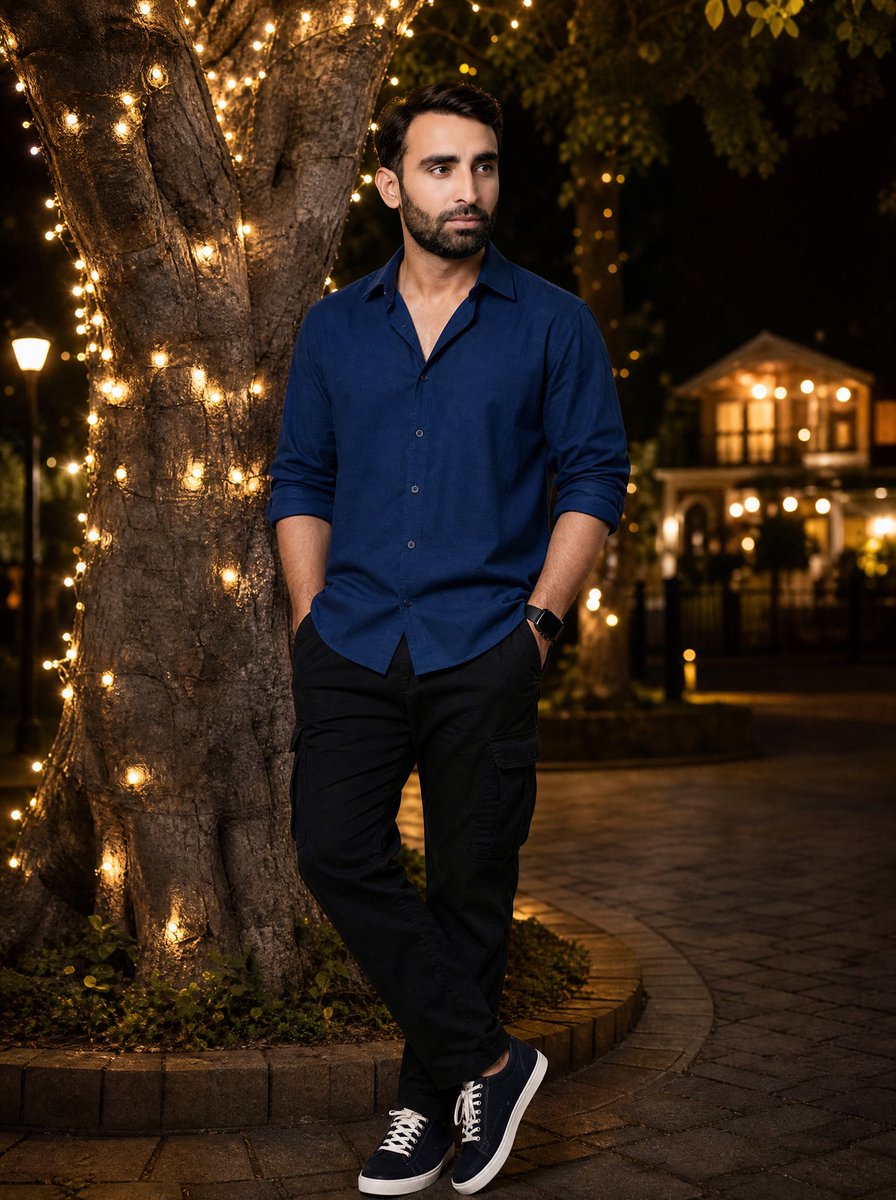 Night Portrait by Fairy Light Tree