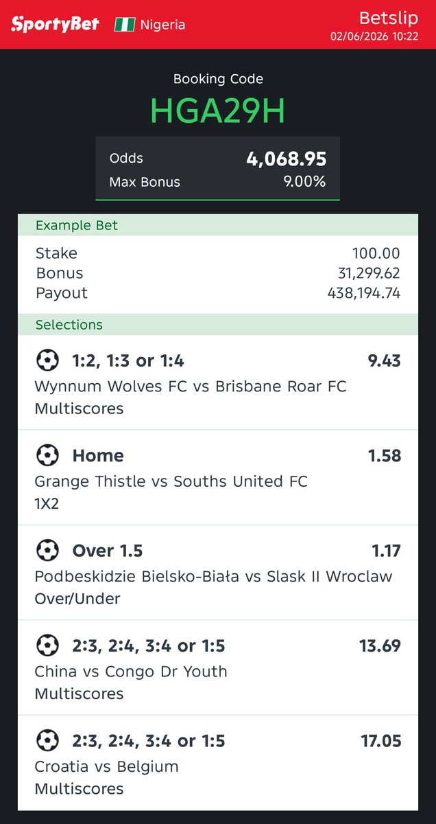 danzybal's tweet photo. Hey check out the bet I just placed on Sportybet! https://t.co/RInRjiOmCh https://t.co/F8MKf51gWs