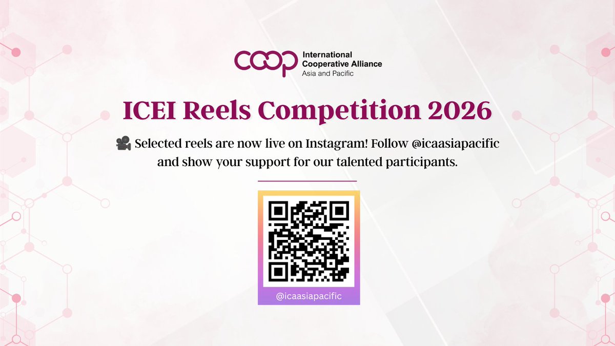 ICAAPAC's tweet photo. 🎬 The ICEI Reels Competition 2026 showcase is live! Support young creators from across Asia-Pacific as they share cooperative stories and ideas for a better future. Scan the QR code and follow us (@icaasiapacific) on instagram. #ICEIReels2026 https://t.co/aK5EWatF6S
