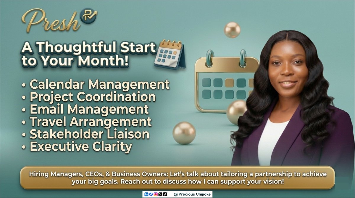 PreshConcept's tweet photo. Happy New Month! 📅 Let’s give your June a thoughtful start.

I help CEOs &amp; business owners gain executive clarity by taking over calendar chaos, inbox management, &amp; project coordination.

Check the "Flyer" &amp; DM me to tailor your support!

#ExecutiveAssistant #OperationsSupport https://t.co/F5NiWKi24V