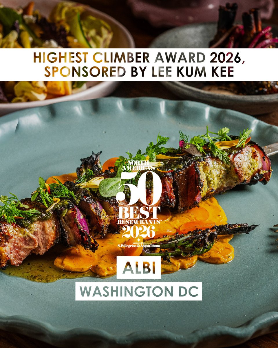 The50Best's tweet photo. Albi is The Best Restaurant in Northeast USA 2026 and wins the Highest Climber Award 2026, sponsored by Lee Kum Kee! 

#NorthAmericas50Best #50BestRestaurants https://t.co/80wW4fzY9a
