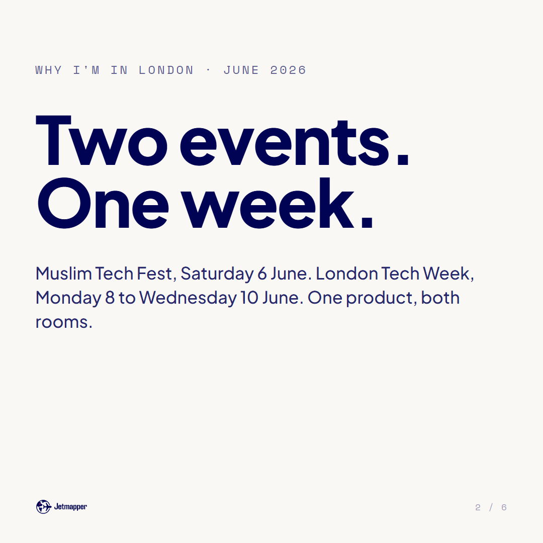 jetmapper's tweet photo. Two events in one week. Muslim Tech Fest on Saturday 6 June, then LTW from Monday at Olympia. One product, both rooms.

Decor that happens to be alive. Come stand in front of it.

Pre-launch · link in bio

@londontechweek https://t.co/odXLpiOJFO