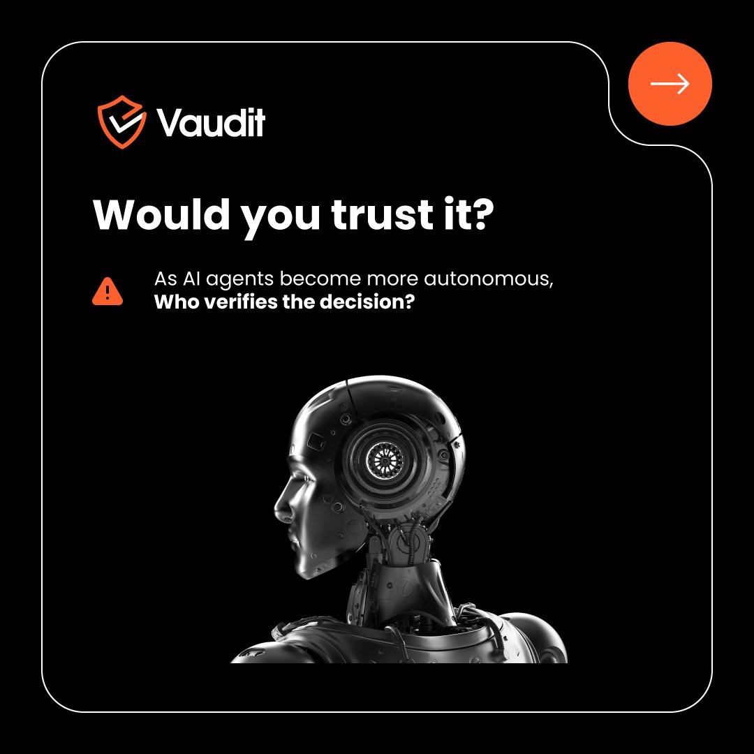 VauditApp's tweet photo. An AI agent selects a vendor.
Allocates a budget.
Approves a purchase.

The decision gets made in seconds.
Would you trust it?

We believe a new category is emerging:
Independent Verification Infrastructure.

Explore the future of trusted AI execution → https://t.co/rXibxMY11l https://t.co/bKveHLiviK