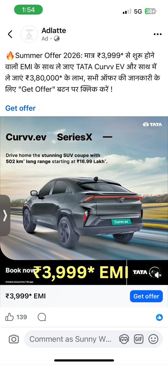 sunnylooks's tweet photo. @TataMotors_Cars these add are furnishing with @tatacurvv but when visited Ahmednagar showroom, they said this is a fake add, there is not offer on any car on @TataMotors https://t.co/9NrfJxNpH5
