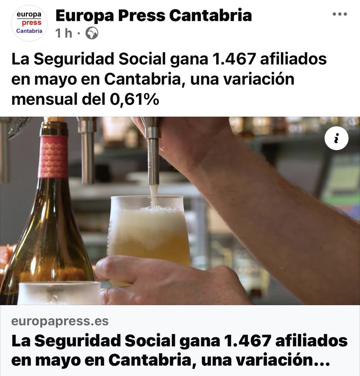 NoeliaCoboP's tweet photo. 🔴 La afiliación a la Seguridad Social rompe un nuevo techo histórico: por primera vez superamos los 22,3 M. 

📈 Y en #Cantabria la Seguridad Social gana 1.467 afiliados en mayo y el paro baja en 653 personas.

España crea más empleo que nunca con @sanchezcastejon ✊Seguimos https://t.co/281EhfySXr