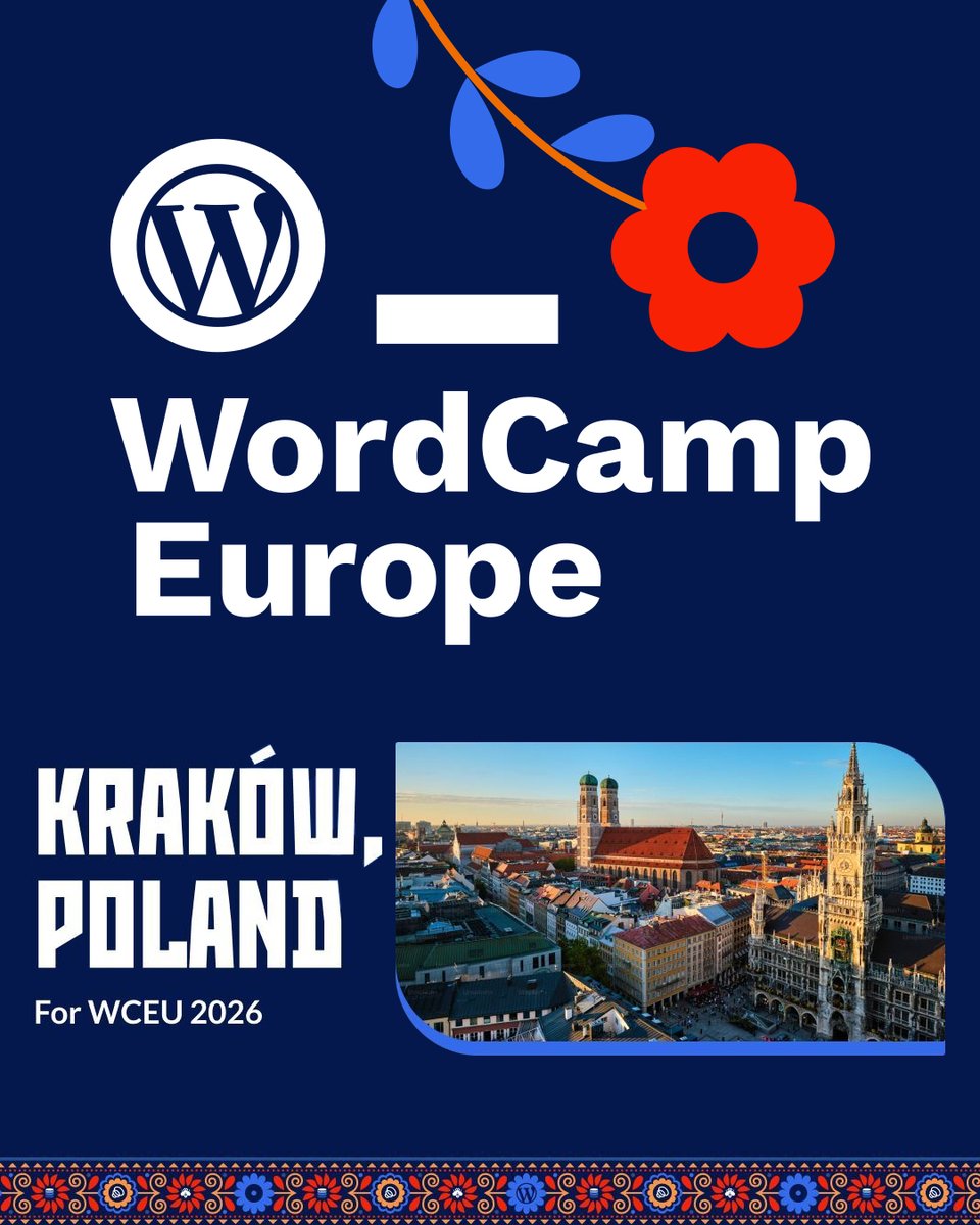 nevmagr's tweet photo. @WCEurope  2026 is almost here, and the WordPress community is heading to Kraków!

At Nevma, we proudly support open source, knowledge sharing, and the communities that make the web better through collaboration.

Good luck to all organizers, volunteers, speakers, and attendees. https://t.co/HlJoWTzihH