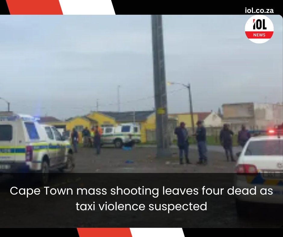 IOL's tweet photo. Police in the Western Cape have launched a manhunt for unknown suspects after a mass shooting claimed the lives of four people in Nyanga on Tuesday morning.
Read on https://t.co/GBwPW3VSb2
#news #CapeTownMassShooting #TaxiViolence #FourDead #SouthAfricaCrime https://t.co/A3ddlxADiU