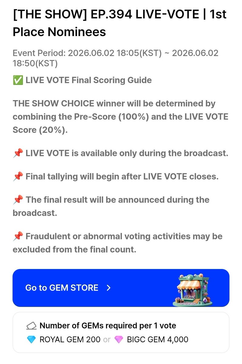 unbilllie's tweet photo. the show's new voting system is a joke, if you don't want to pay for votes it takes you 11 days to collect 4000 gems for one live vote because you get 345 gems per day IF YOU WATCH 100(!!!) ADS DAILY (which isn't even enough to cover a prevote (400 gems) either) #notdoingthat https://t.co/LT5gyIYslh