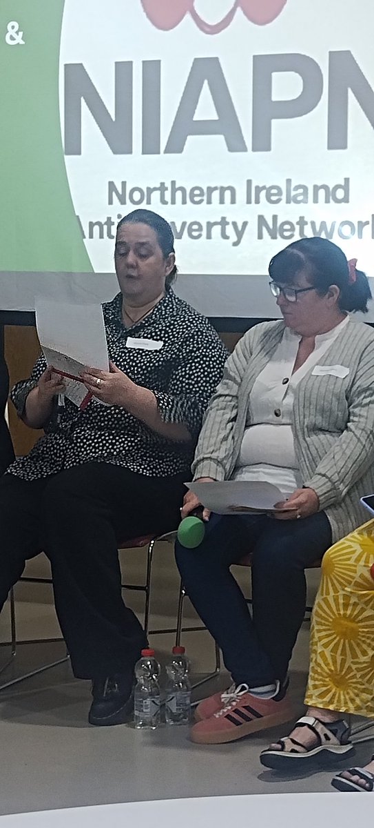 NIAntiPov's tweet photo. Michelle Clancy and Donna Coyle spoke about NIAPN's campaign for a free school day at @Trussell_NI.'s pathway event. The cost of uniforms and school dinners are creating significant hardship for our children. https://t.co/pXISrqsj5S