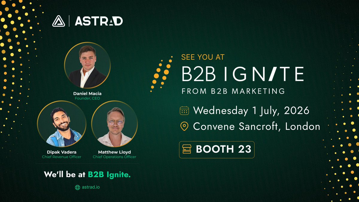 astraddsp's tweet photo. The Astrad team is heading to London for B2B Ignite on July 1st! 🇬🇧

Stop by Booth 23 at Convene Sancroft to chat with our team about scaling your revenue through precision programmatic execution and high-impact ABM. 🎯

See you there! 🚀

#B2BIgnite #ABM #Programmatic https://t.co/SBFRg18Xrr