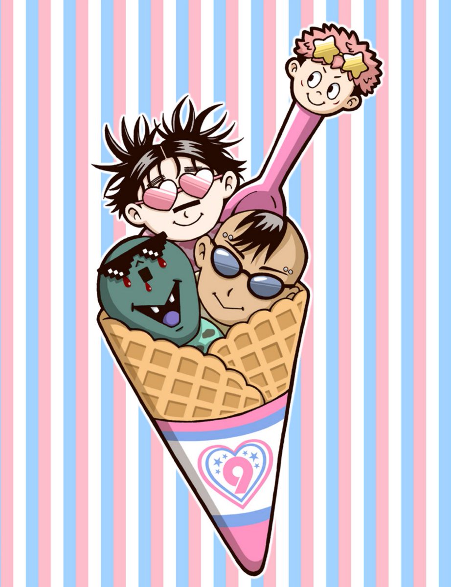 sato_minmin_12's tweet photo. アイス９相図３兄弟🍨(with🐯)

団子より生首感強くてちょっと不気味な上に全然可愛くないなって色塗ってる途中で気付いたよ…😇 https://t.co/WfXkNCjV32