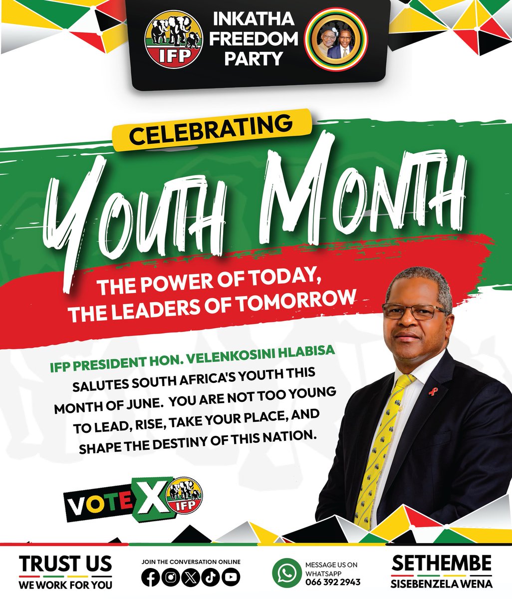 vote_ifp's tweet photo. πΏπ¦β¨ Celebrating Youth Month with the IFP! β¨πΏπ¦
The power of today lies in our youth β the leaders of tomorrow! πͺπ½π₯
π³οΈ Take your place.
π’ Make your voice heard.
π€ Build the South Africa you deserve.
#YouthMonth #IFP #FutureLeaders #SouthAfrica #Sethembe #VoteIFP https://t.co/Jej4OCf0Ck