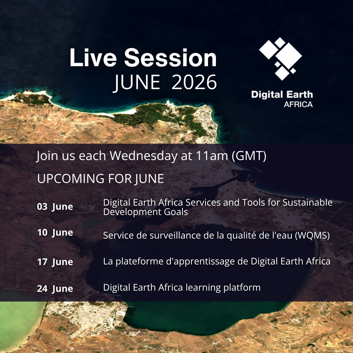 DEarthAfrica's tweet photo. It’s a new month, and we are back with more #LiveSessions! 
Join us on 3rd June at 11:00 GMT: Digital Earth Africa Services and Tools for Sustainable Development Goals.
Register:https://t.co/jNIFTUXEiX

#SDGs #EarthObservation https://t.co/FvopBSMMlY