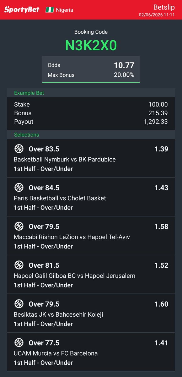STANLEY_TIP's tweet photo. N3K2X0

🫴🏻 Total overs ht on basketball picks 🏀🏀🙂‍↔️ https://t.co/dPr9jxiDjh