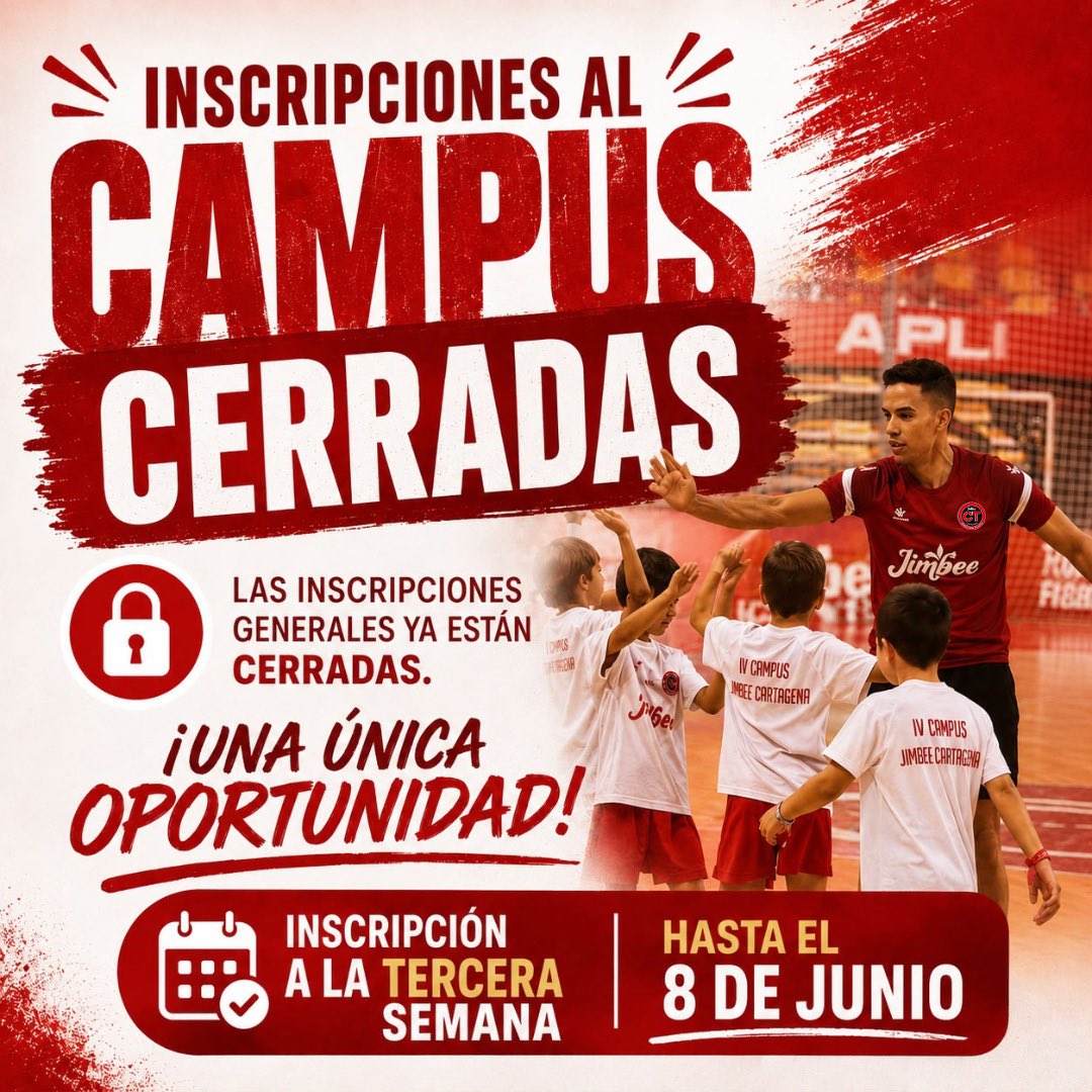 CanteraJimbee's tweet photo. 🚨 ¡INSCRIPCIONES CERRADAS! 🚨

Las plazas generales para el Campus están completas, pero aún tienes una última oportunidad para formar parte de esta experiencia 🔥⚽

⏳ Hasta el 8 de junio permanecerá abierta la inscripción para la 3.ª semana del campus

¡Vive el campus! ❤️🤍 https://t.co/eLOjF8B3Np
