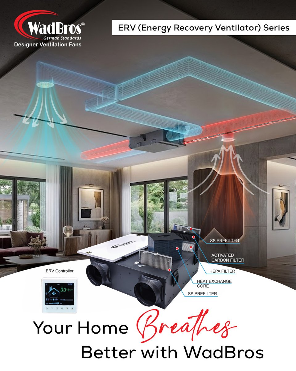 Wadbrosairtech's tweet photo. The Wadbros ERV (Energy Recovery Ventilator) Series is designed to bring fresh, filtered air into your space 

🌐  https://t.co/uGgi9C4osW

#Wadbros #ERV #EnergyRecoveryVentilator #IndoorAirQuality #FreshAirLiving

[Smart Homes, Healthy Living, Modern Ventilation, Luxury Homes] https://t.co/WFJpa5vEFW