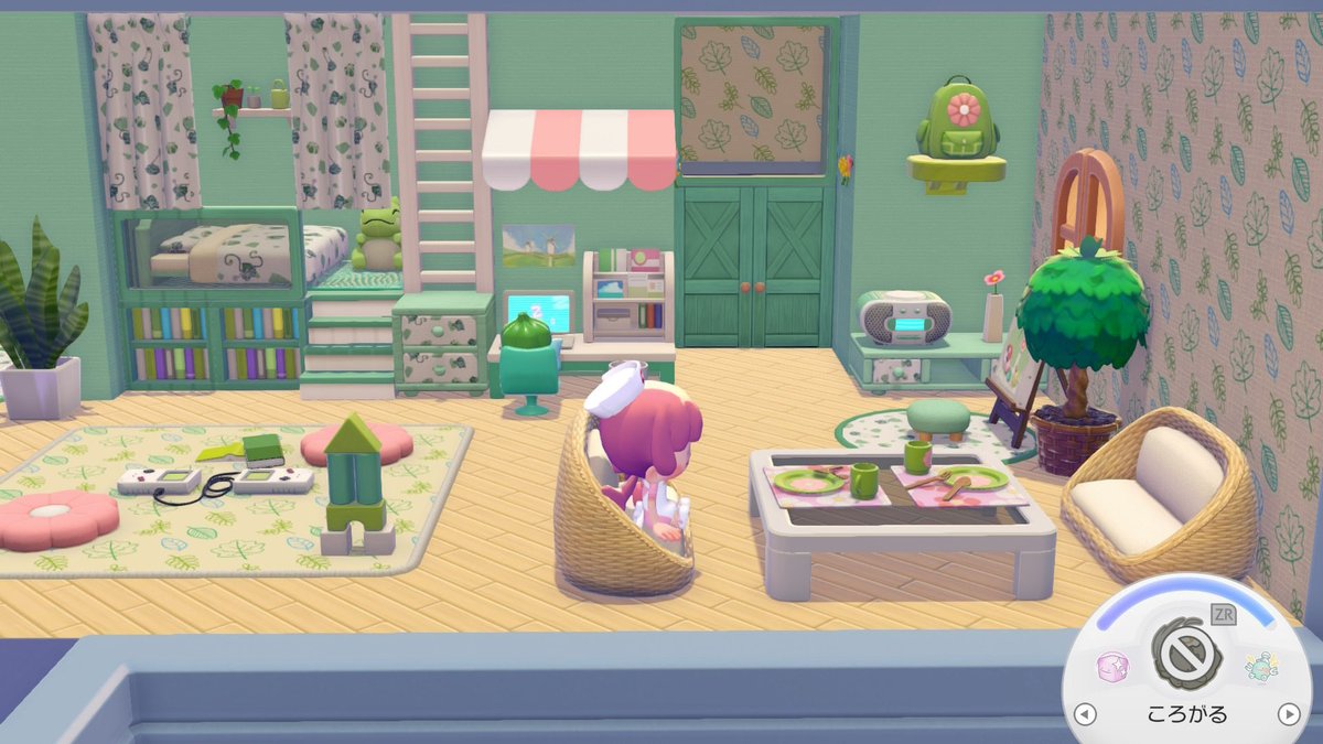 mrms222's tweet photo. 緑の屋根の家の内装
フシギダネが住んでます！

#ぽこポケ       #ぽこあポケモン      
#pokopia https://t.co/msENYgt5Y1