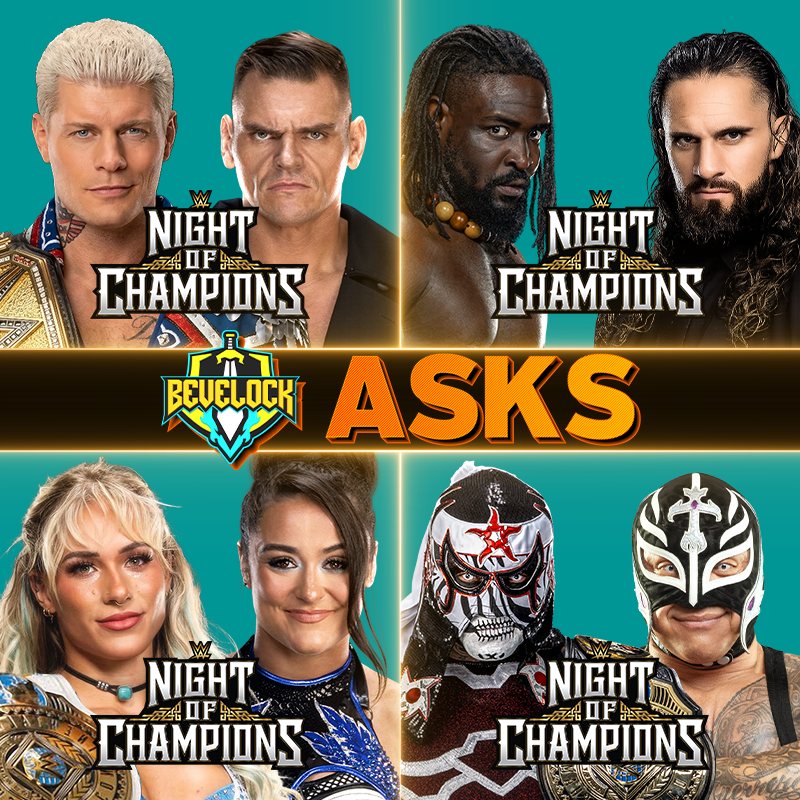 bevelock1's tweet photo. Bevelock Asks: What matches should happen at Night of Champions?

- Cody v Gunther
- Oba v Seth
- Sol v Lyra
- Penta v Rey

#Bevelock #BevelockAsks #BevelockWWE #NightofChampions #WWENOC #CodyRhodes #ObaFemi
———————————————
An Original Bevelock Production
——————————————— https://t.co/fLTy9Tiyri