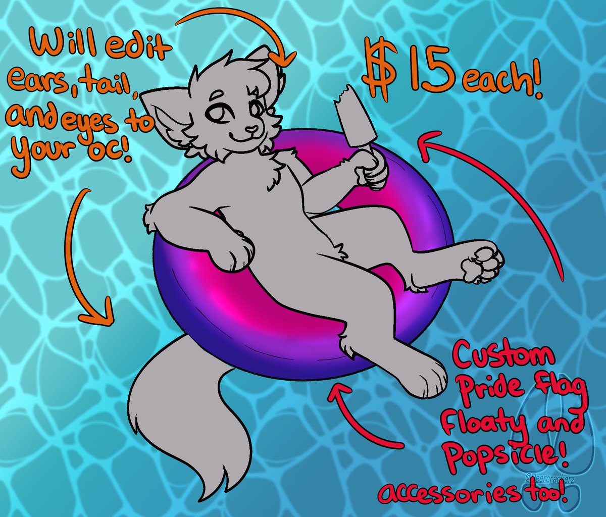 deercrackerz's tweet photo. Summer Pride YCH {OPEN ✅} 
Hi there!! Happy june, pride and gemini month everyone! I have these cute pool pride ych’s open for $15 each!!
[paypal, venmo, cashapp] Comment if interested!! 
#pride #art #furryart #furry https://t.co/nyrkicFi7L