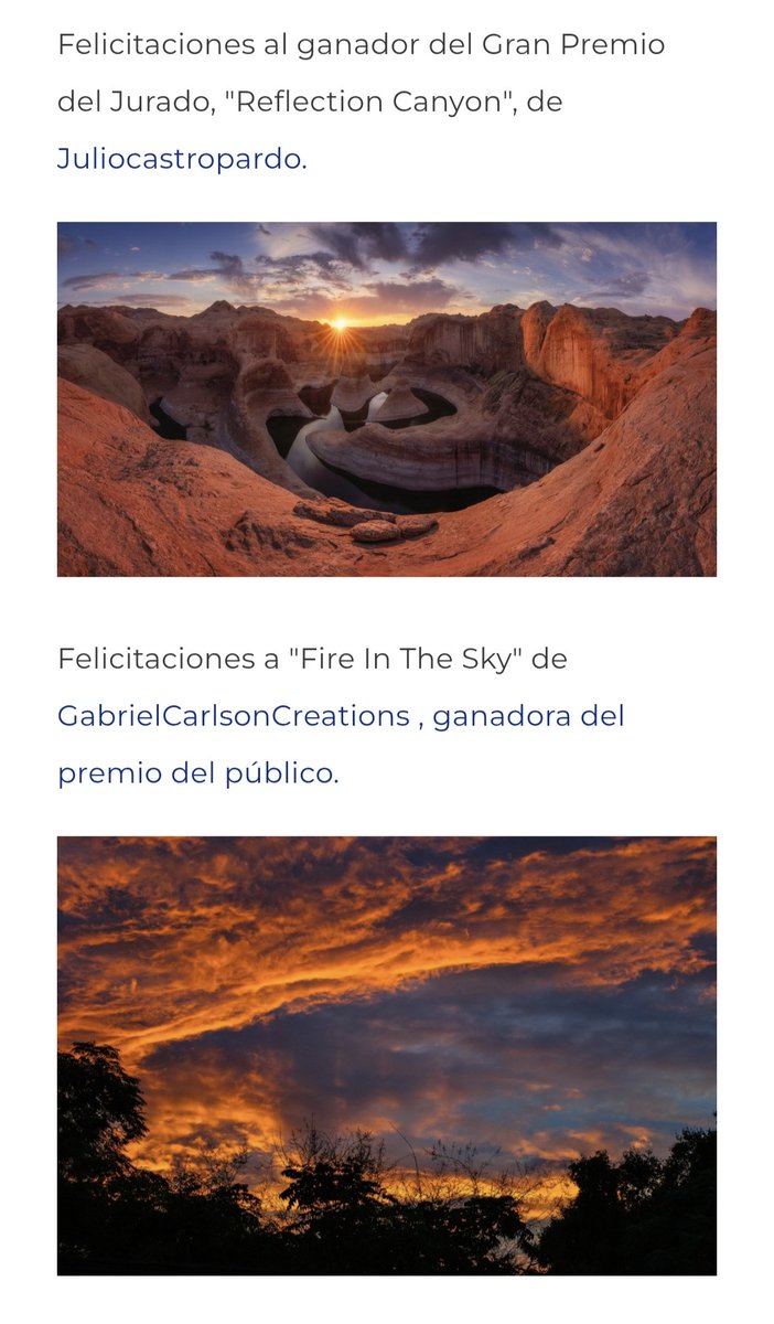 astrojulecho's tweet photo. Aunque actualmente participo en muy pocos concursos he tenido muy buenas noticias desde la pagina de concursos View Bug .
Me he llevado el Gran Premio del Jurado en el concurso "Glowing Sunsets" con mi foto de Reflection Canyon. 🤟🏻🤟🏻🤟🏻
https://t.co/OnfDsldiq0 https://t.co/FKgrf7p1tN