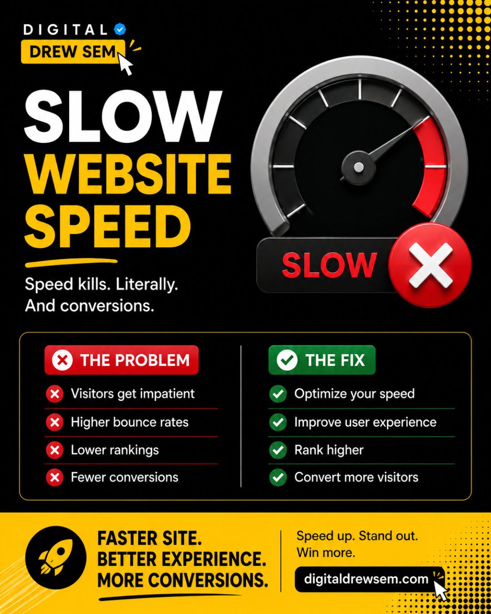 digitaldrewsem's tweet photo. Slow websites kill conversions. Visitors get impatient, bounce rates rise, and rankings drop. Optimize your speed, improve user experience, and turn more visitors into customers!

👉 Speed up and stand out: https://t.co/le3CM9KUxx

#DigitalMarketing #WebsiteSpeed https://t.co/yaCGmlp66d