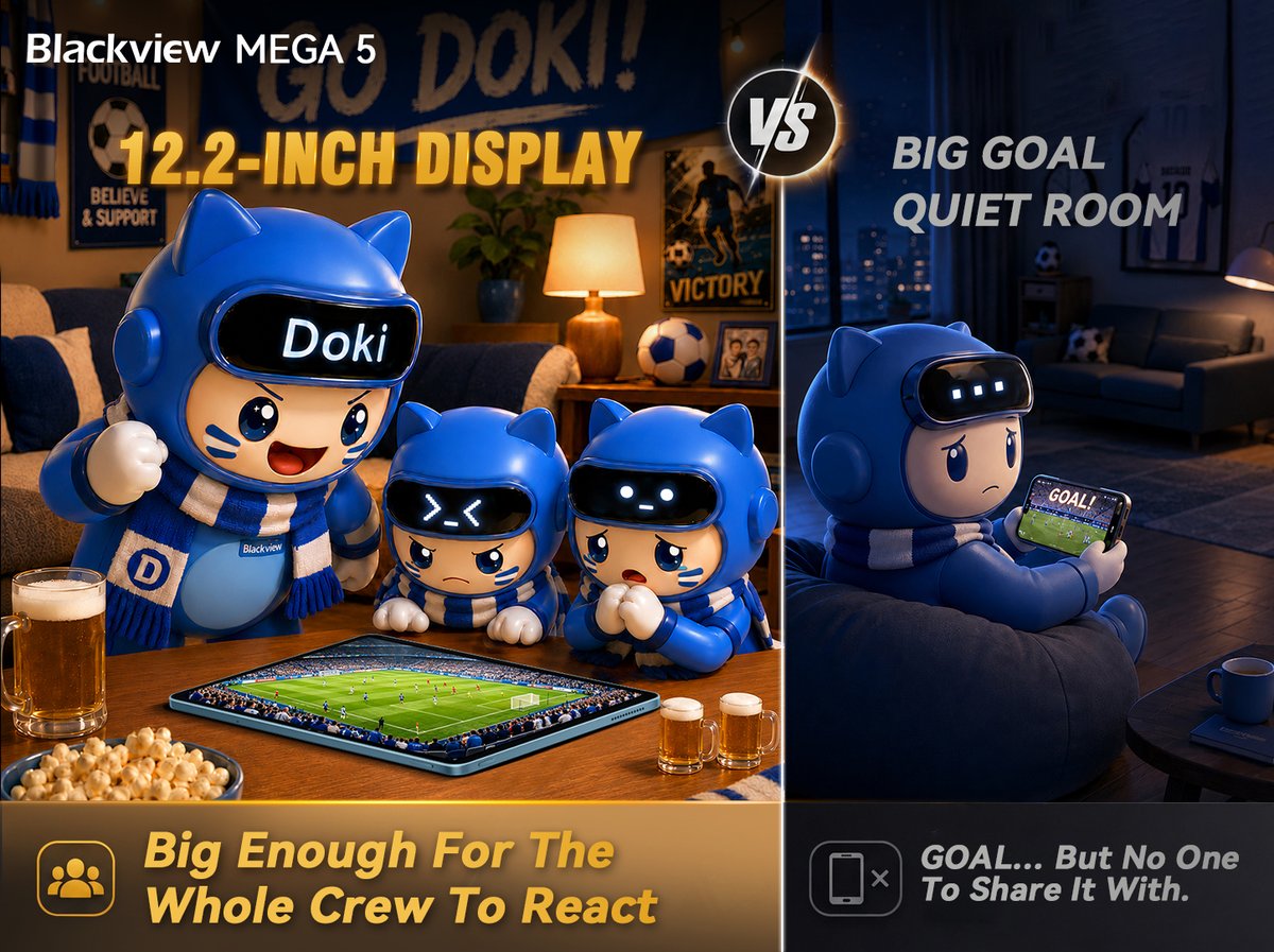 BlackviewPhone's tweet photo. A small screen shows the goal. A big screen makes room for the whole crew's reaction. 😂⚽
#Blackview #MEGA5 #12.2InchBigScreen #FootballVibes #MatchNight
Explore more: https://t.co/pZH5i6plsq https://t.co/lnm4llDa7u