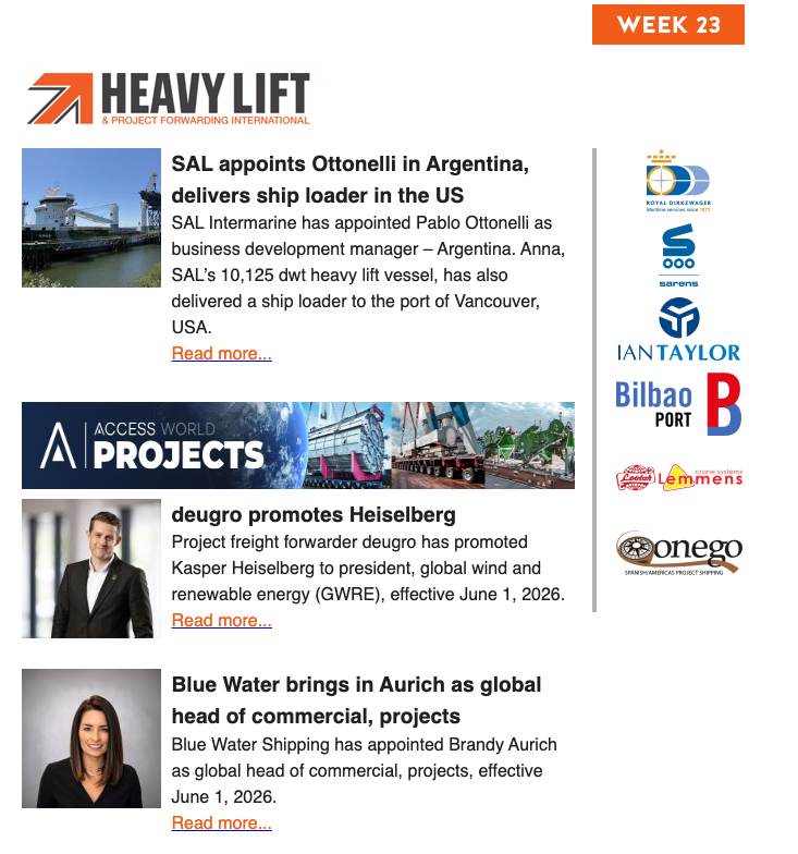 HeavyLiftPFI's tweet photo. SAL appoints Ottonelli in Argentina, delivers ship loader in the US | deugro promotes Heiselberg | Blue Water brings in Aurich

https://t.co/JgBiy13p8Y

#heavylift #projectcargo #projectlogistics #projectforwarding #logistics https://t.co/LSHmBayAOK