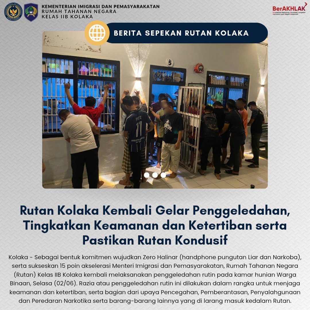 RutanIib's tweet photo. Rutan Kolaka Kembali Gelar Penggeledahan, Tingkatkan Keamanan dan Ketertiban serta Pastikan Rutan Kondusif https://t.co/j4CVoQfEhi